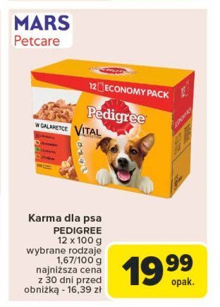 Karma dla psa w galaretce 3 x wołowina + 3 x kurczak + 3 x jagnięcina + 3 x drób Pedigree vital promocja w Carrefour