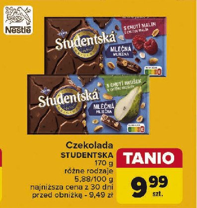 Czekolada mleczna z malinami Orion studentska Nestle orion promocja