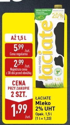 Mleko Łaciate 2% UHT promocja w Aldi