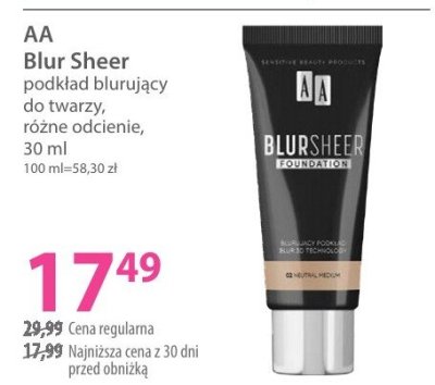 Podkład AA Blur Sheer blur & covering do twarzy różne odcienie promocja w Hebe