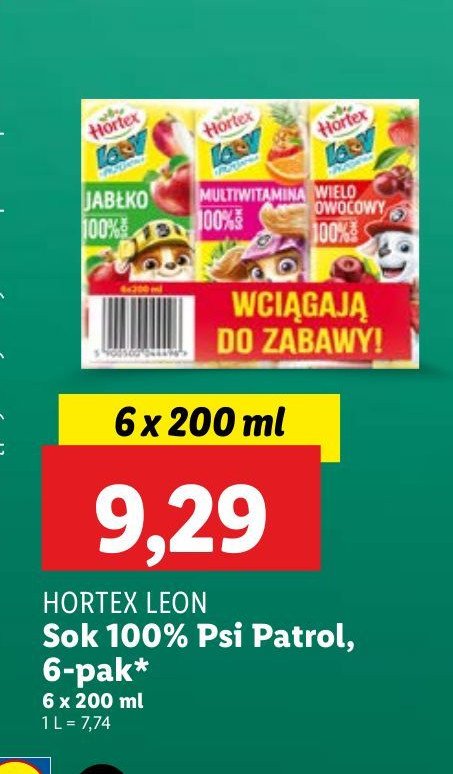 Sok jabłko + multiwitamina + wieloowocowy Hortex leon promocja