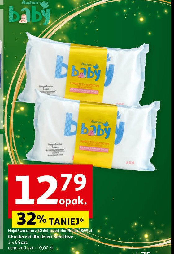 Chusteczki nawilżane sensitive Auchan baby promocja