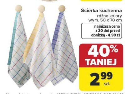 Ścierka kuchenna różne kolory wym. 50 x 70 cm promocja w Carrefour