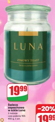 Świeca zapachowa w szkle Luna 2 rodzaje Zimowy Toast 450g promocja w Dino