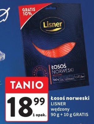Łosoś norweski Lisner wędzony 90 g + 10 g GRATIS promocja w Intermarche