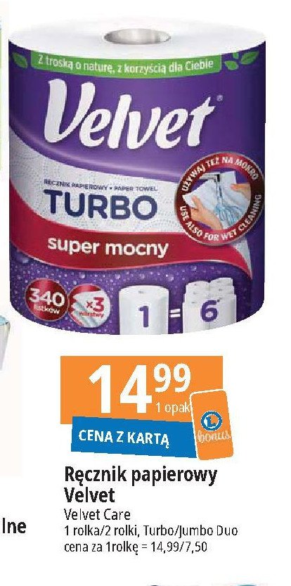 Ręcznik papierowy Velvet turbo promocja w Leclerc