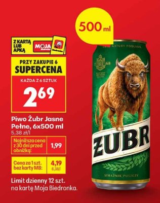 Piwo Żubr Jasne Pełne 500 ml promocja w Biedronka