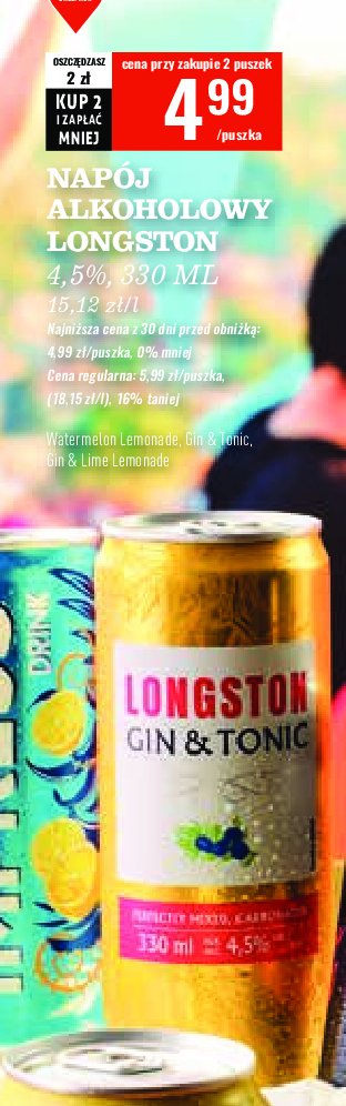 Drink gin & lime lemonade Longston promocja