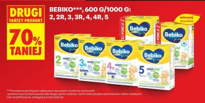 Mleko Bebiko 600g/1000g: 2, 2R, 3, 3R, 4, 4R, 5 drugi -70% taniej promocja w Biedronka