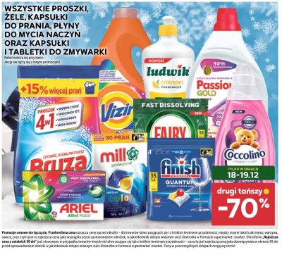 Proszki, żele, kapsułki do prania, płyny do mycia naczyń oraz kapsułki i tabletki do zmywarki różne rodzaje promocja w Stokrotka