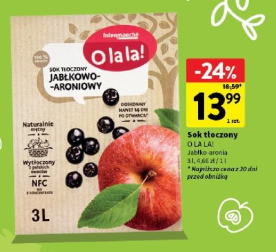 Sok tłoczony jabłko-aronia O LA LA! promocja w Intermarche
