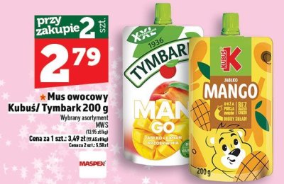 Mus owocowy Kubuś/Tymbark 200g promocja w TOPAZ