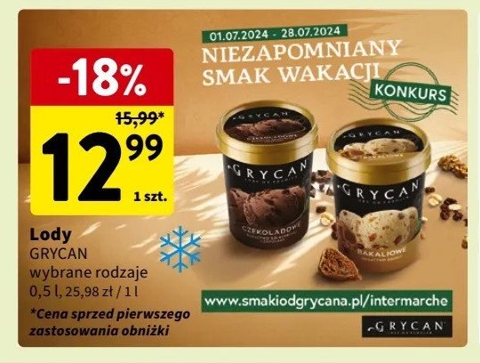 Lody czekoladowe Grycan promocja w Intermarche