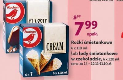 Lody śmietankowo-waniliowie w czekoladzie mlecznej classic Auchan promocja