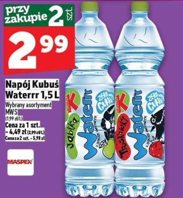 Napój Kubuś Waterrr 1,5 L promocja w TOPAZ