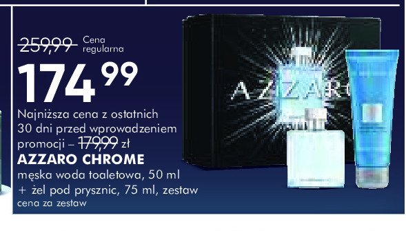 Zestaw w pudełku: żel pod prysznic 75 ml + woda toaletowa 50 ml Azzaro chrome promocja w Super-Pharm