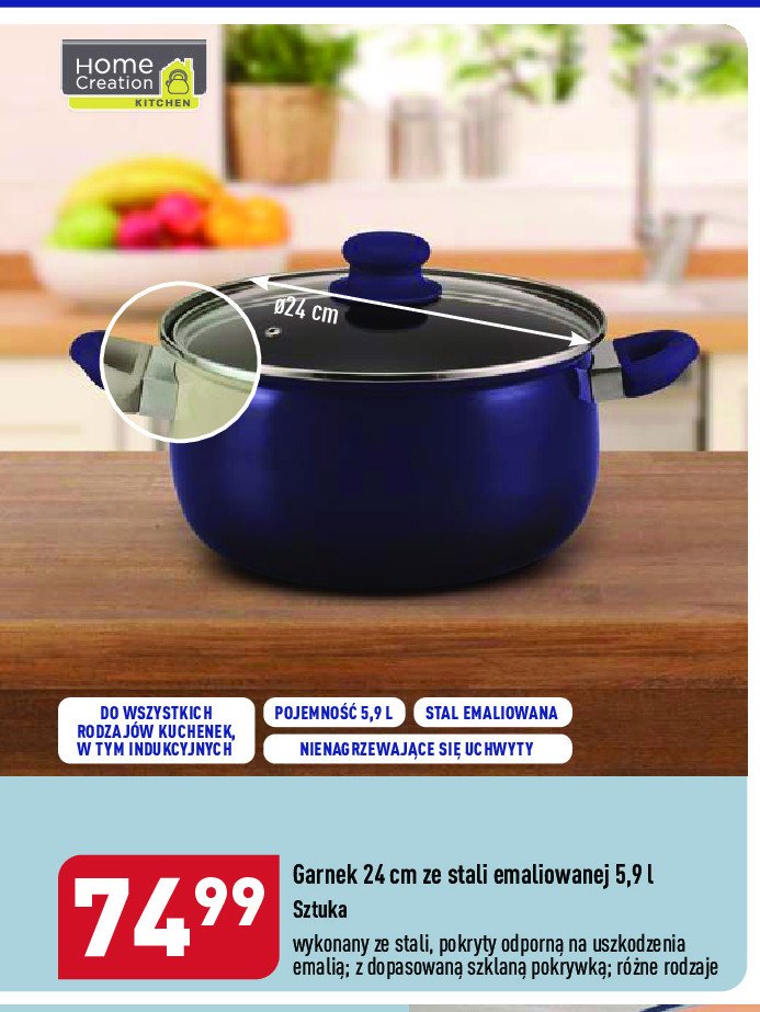 Garnek ze stali nierdzewnej emaliowany 24 cm 5.9 l Home creation promocja