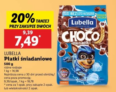 Płatki muszelki czekoladowe Lubella promocja