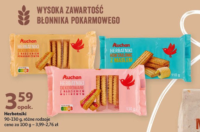 Herbatniki koktajlowe z masłem Auchan różnorodne (logo czerwone) promocja