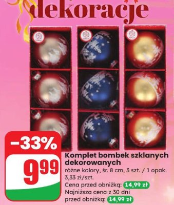 Komplet bombek szklanych dekorowanych promocja w Dino