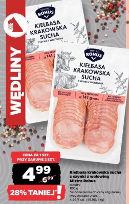 Kiełbasa krakowska sucha z szynki z wołowiną promocja w Netto
