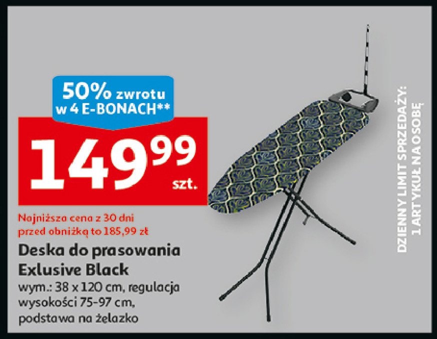 Deska do prasowania 38 x 120 cm exclusive black Rorets promocja w Auchan