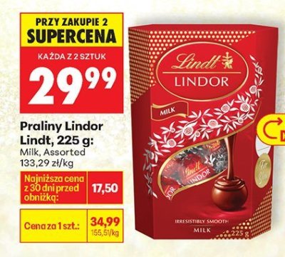 Praliny Lindor Lindt Milk promocja w Biedronka