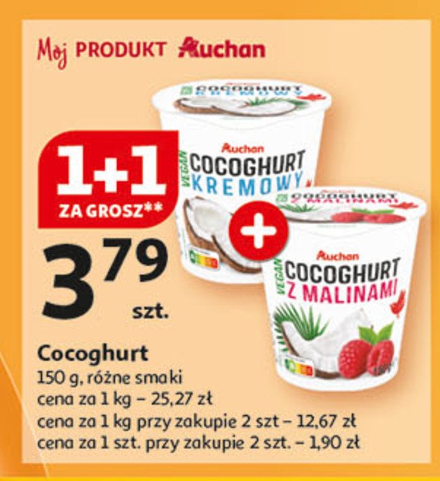 Cocoghurt z malinami Auchan różnorodne (logo czerwone) promocja w Auchan