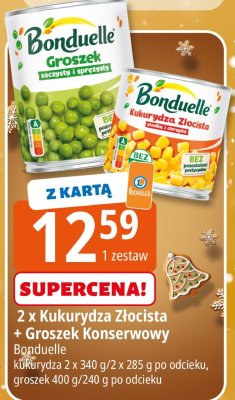 Kukurydza złocista + groszek konserwowy Bonduelle promocja w Leclerc