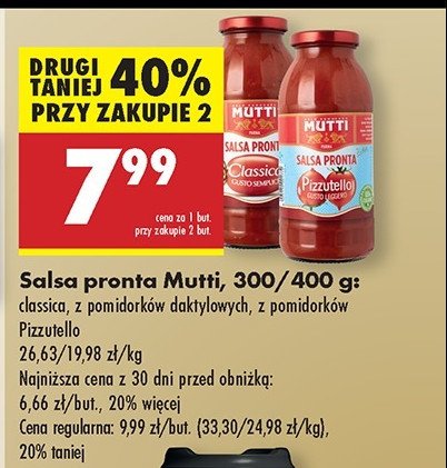 Sos salsa z pomidorów pizzutello Mutti promocja w Biedronka