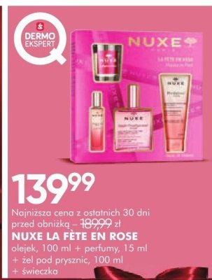 NUXE LA FETE EN ROSE olejek 100 ml + perfumy 15 ml + żel pod prysznic 100 ml + świeczka promocja w Super-Pharm