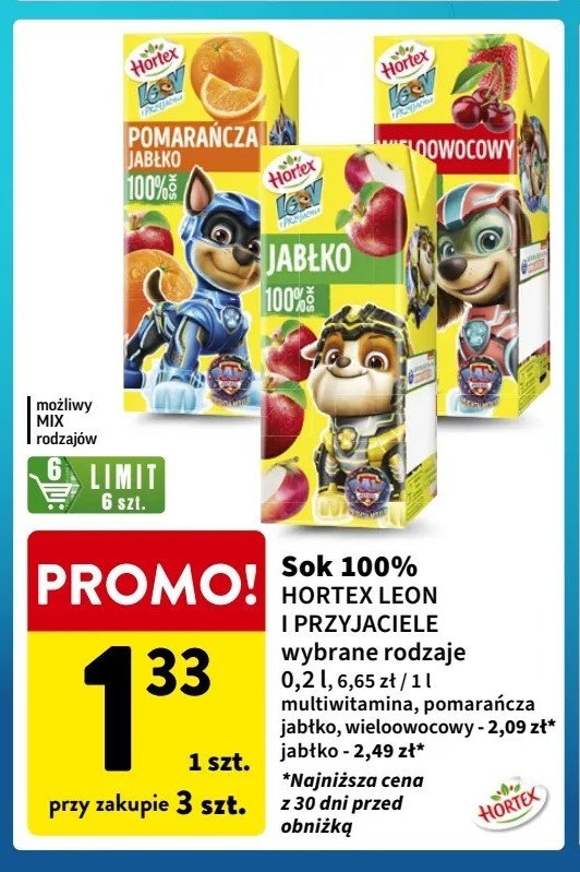 Sok pomarańcza-jabłko psi patrol Hortex promocja