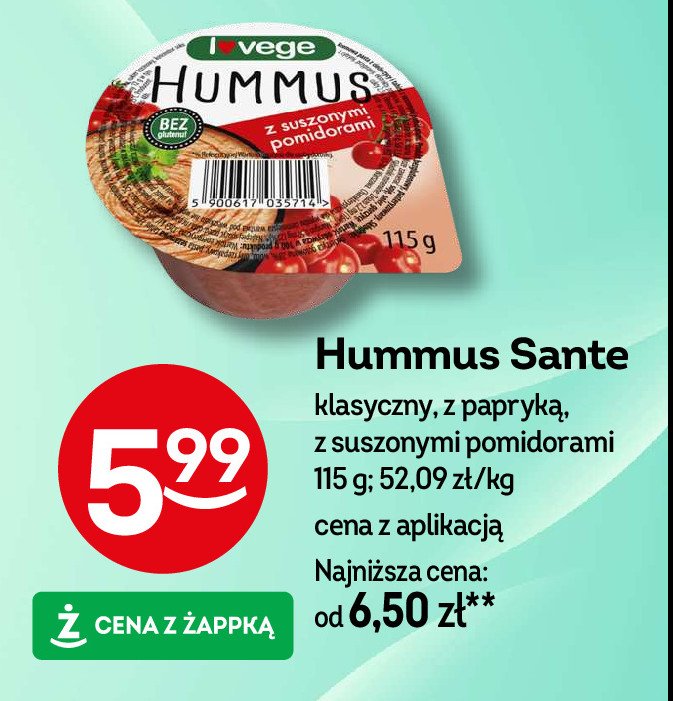 Hummus klasyczny Sante i love vege promocja w Żabka