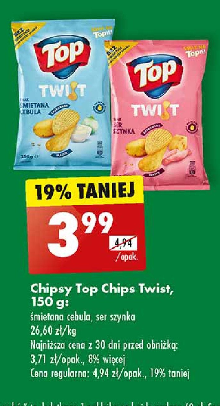 Chipsy o smaku śmietany z cebulą Top chips twist Top (biedronka) promocja