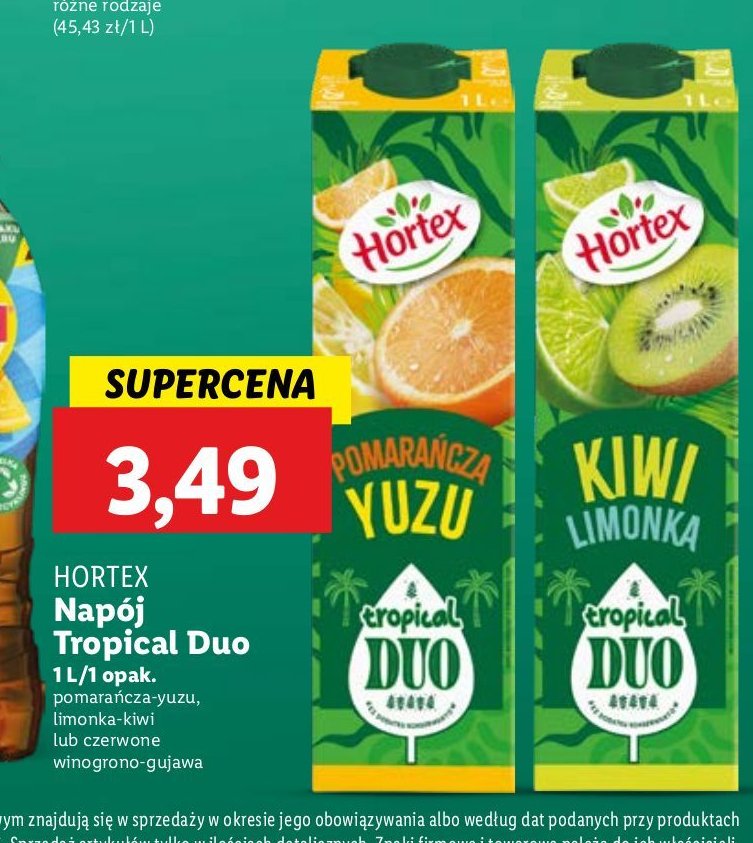 Napój czerwone winogrono-gujawa Hortex tropical duo promocja w Lidl