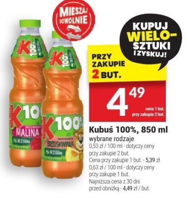 Napój Kubuś 100% 850ml promocja w Twój Market