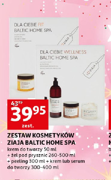 Zestaw: serum do ciała 400 ml + peeling gruboziarnisty 300 ml + galaretka do kąpieli 260 ml + krem do twarzy 50 ml Ziaja baltic home spa fit promocja w Lidl