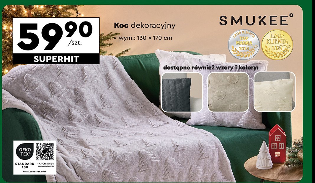 Koc dekoracyjny 130 x 170 cm Smukee home promocja w Biedronka