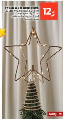 Gwiazda LED na czubek choinki 20 LED, wys. całkowita: 21,5 cm, wys. gwiazdy: 15 cm, zasilanie bateryjne: 2 x AA promocja w Dealz