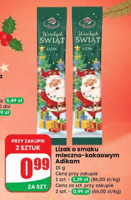 Lizak o smaku mleczno-kakaowym Adikam promocja w Dino