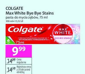 Pasta do zębów bye bye stains Colgate max white promocja