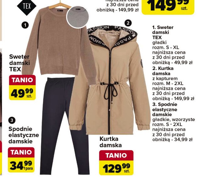 Spodnie damskie rozm. s-xl Tex promocja