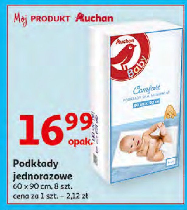 Podk艂ady jednorazowe 90 x 60 Auchan r贸偶norodne (logo czerwone) promocja