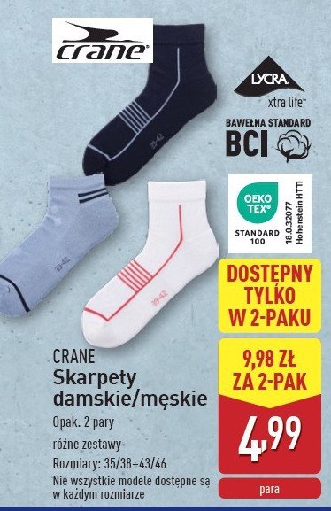Skarpety sportowe damskie 35/38 CRANE promocja w Aldi