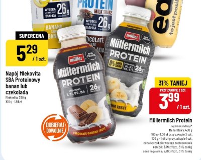 Napój Mlekovita SBA Proteinowy banan lub czekolada promocja w POLOmarket