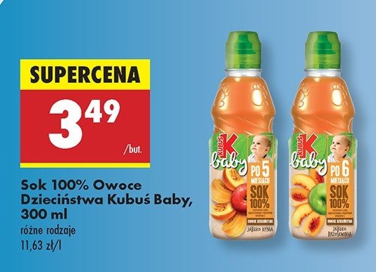 Sok marchew-jabłko-brzoskwinia Kubuś baby promocja w Biedronka