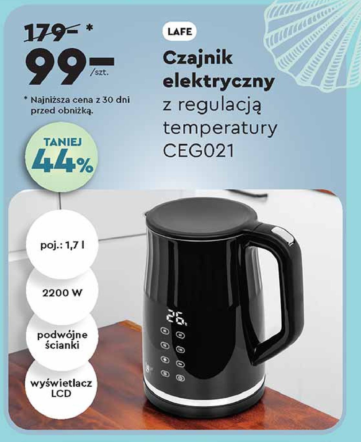 Czajnik z regulacją temperatury 2200w Lafe promocja