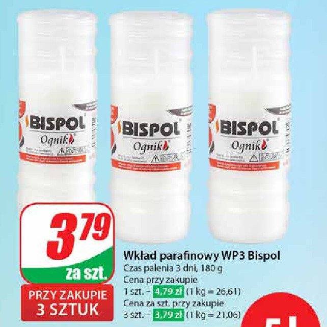 Wkład ognik wp3 72h Bispol promocja