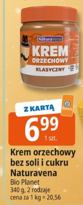 Krem orzechowy bez soli i cukru Naturavena Bio Planet promocja w Leclerc