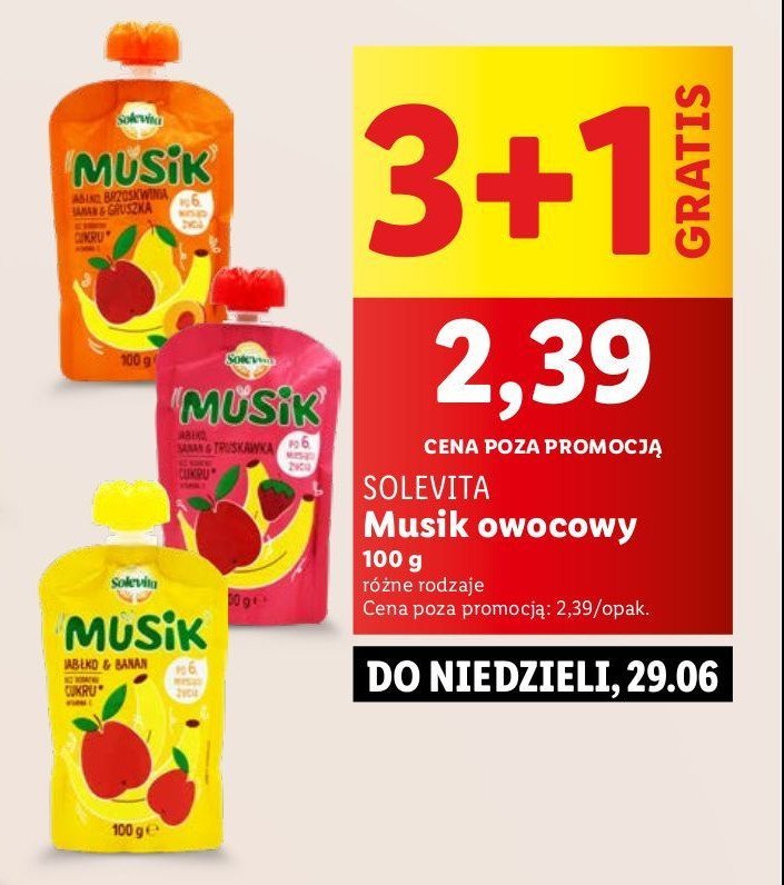 Musik jabłko-brzoskwinia-banan-gruszka Solevita promocja w Arhelan